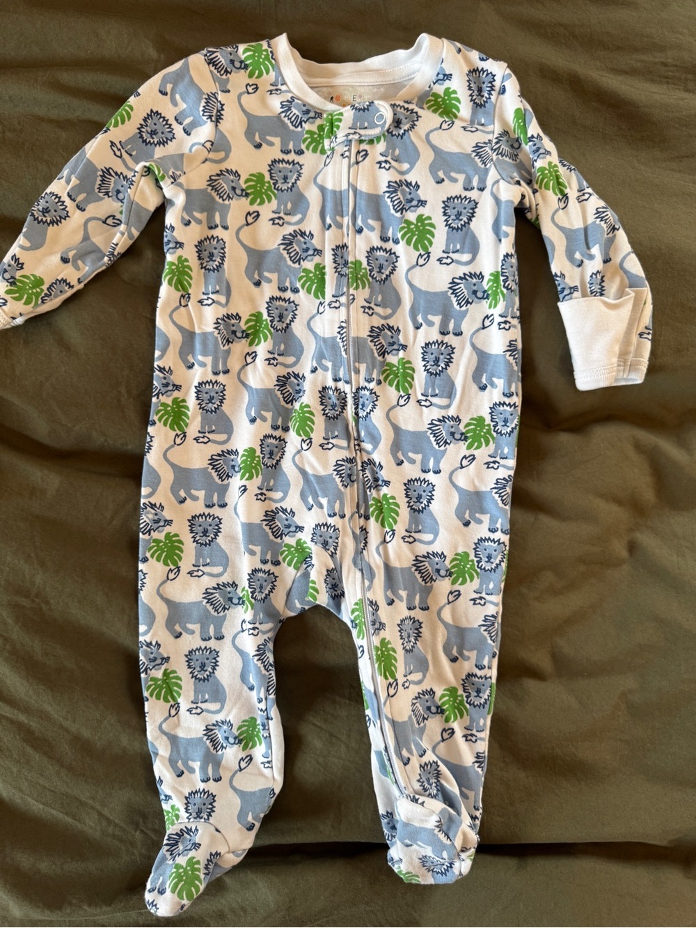 Roller Rabbit Blue and Green Lion-Print Footie Pajamas